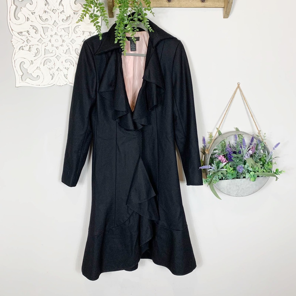The Limited | Wool Blend Ruffle Long Line Coat, M